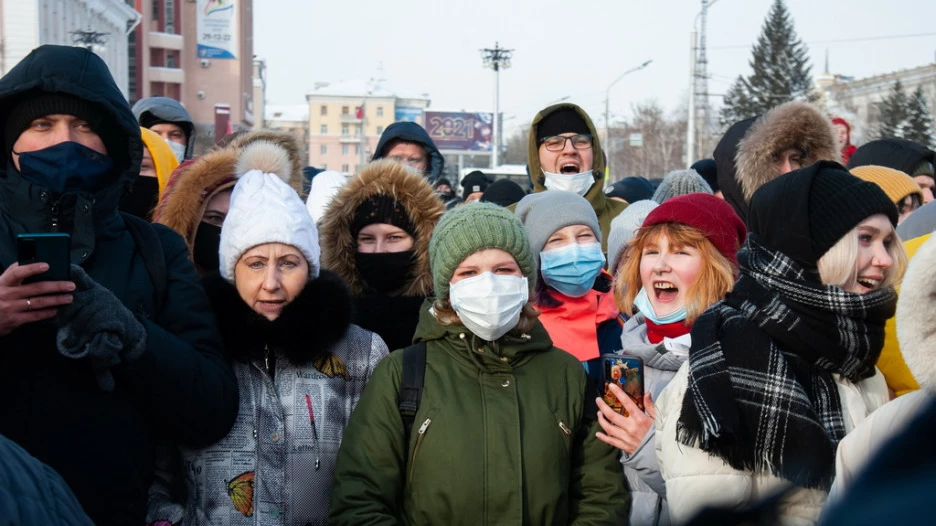 Несанкционированный митинг в поддержку Навального в Барнауле. 23 января 2021 года. 