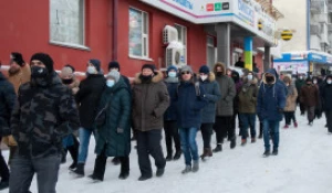 Несанкционированный митинг в поддержку Навального в Барнауле. 23 января 2021 года. 