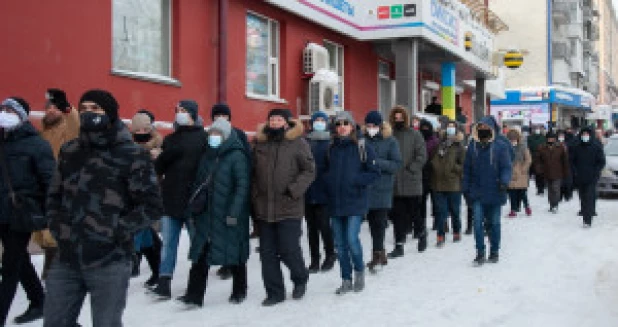 Несанкционированный митинг в поддержку Навального в Барнауле. 23 января 2021 года. 