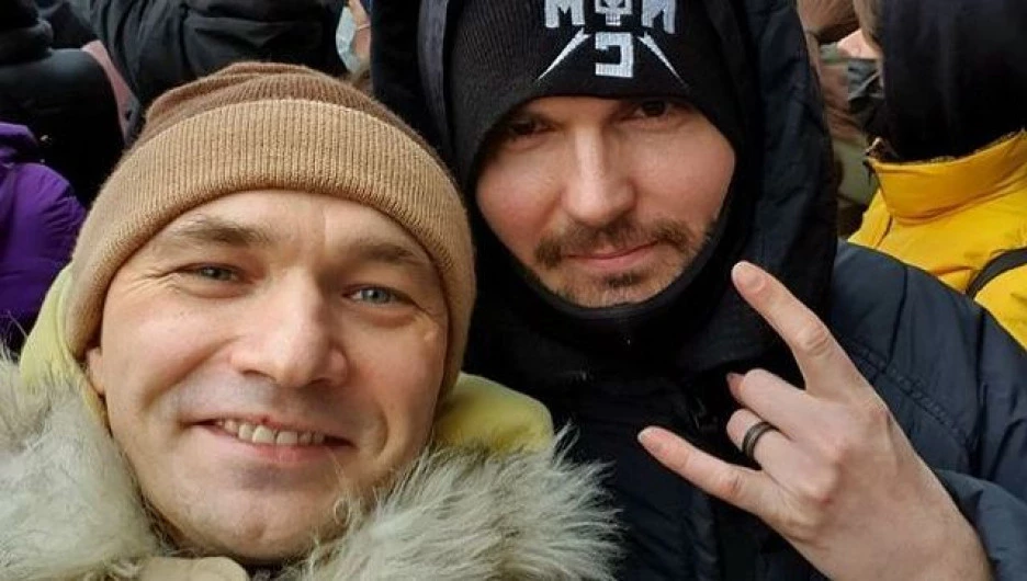 Noize MC и Влади на акции в поддержку Алексея Навального 23 января 2021 года.