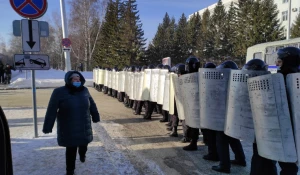 Акция в поддержку Навального в Барнауле, 31 января.