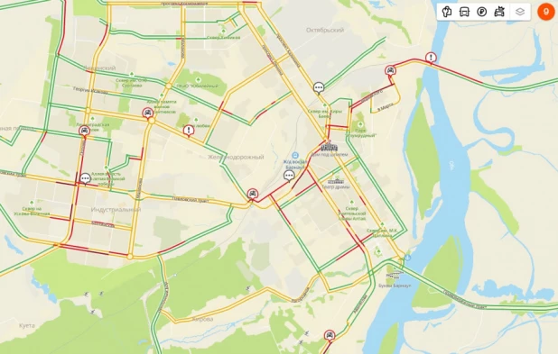 Пробки днем 26 ноября в Барнауле.