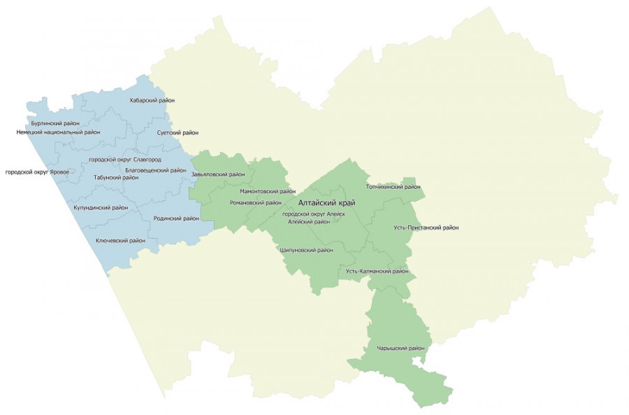 Славгородская (голубой цвет) и Алейская (зеленый) зоны обращения с ТКО.