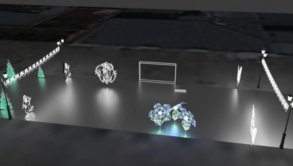 Новогодний городок на улице Мало-Тобольской в 2021 году.