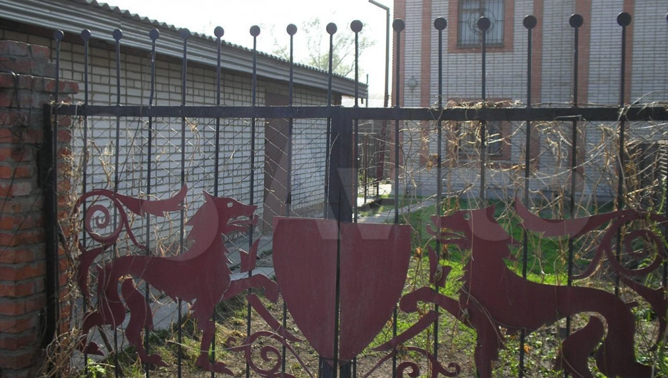 В Барнауле на ул. Розы Люксембург почти за 6 млн рублей продается коттедж с геральдическими львами на воротах.
