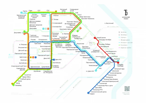 Схема движения транспорта на время реконструкции моста на проспекте Ленина в Барнауле.