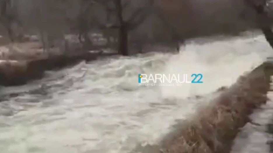 В Алтайском крае "шлюзы не выдержали" и вода понеслась к дороге.