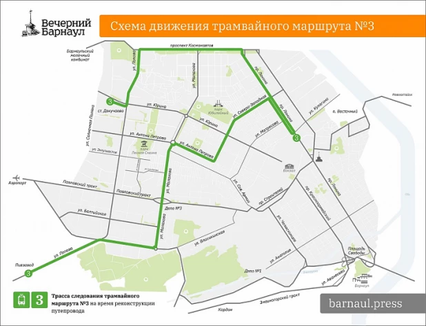 Схемы движения транспорта в Барнауле на время реконструкции моста на Новом рынке.