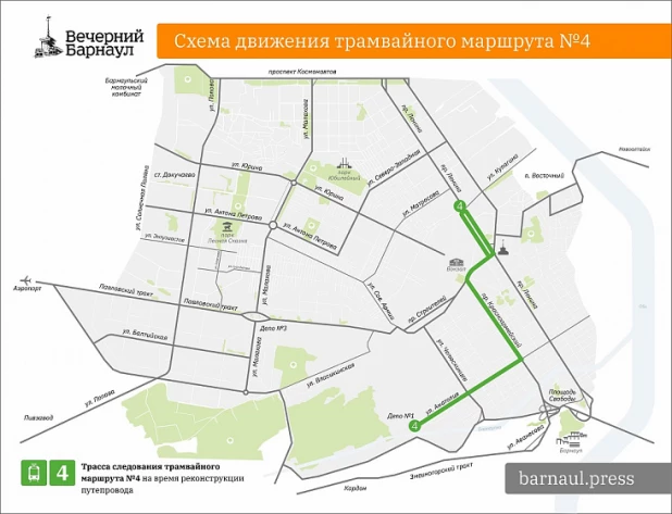 Схемы движения транспорта в Барнауле на время реконструкции моста на Новом рынке.