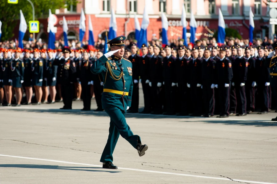 Торжественное построение войск Барнаульского гарнизона. 9 мая 2022 года.