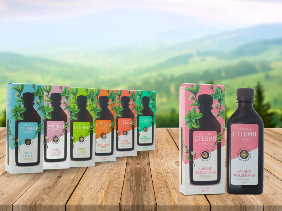 Линейка безалкогольных бальзамов без сахара «Стевия».