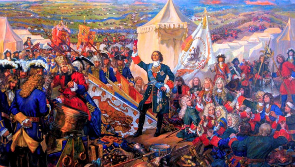 Пётр во время  Полтавской битвы.