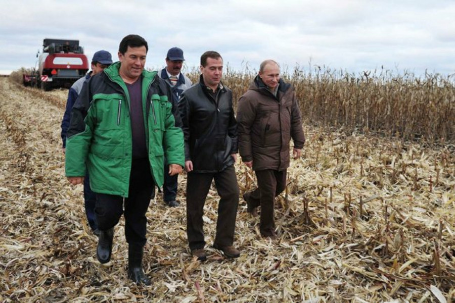 Дмитрий Медведев и Владимир Путин помогли убрать урожай кукурузы в Ставропольском крае.