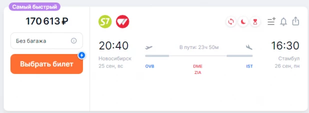 Билет на перелет из Новосибирска в Стамбул. 
