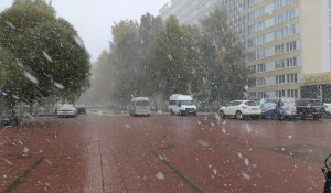 Снегопад и метель 29 сентября в Барнауле.