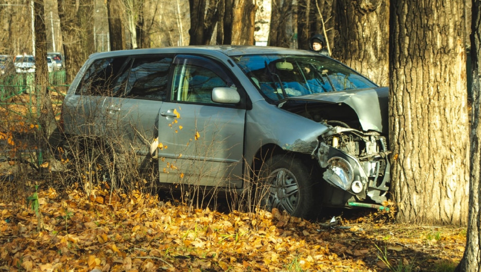 В Рубцовске столкнулись два автомобиля, один из них отлетел в дерево 