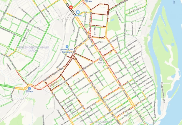 Пробки 10 баллов в Барнауле 