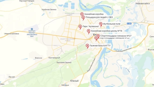 Карта занятий и бесплатных тренировок в Барнауле