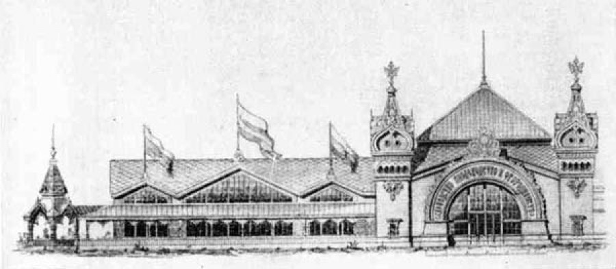 Павильон садоводства на Всероссийской художественно-промышленной выставке в Нижнем Новгороде. Фасад 1896 года.