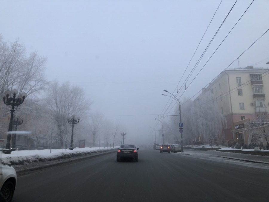 Туман в Барнауле, туман в центре Барнаула. 