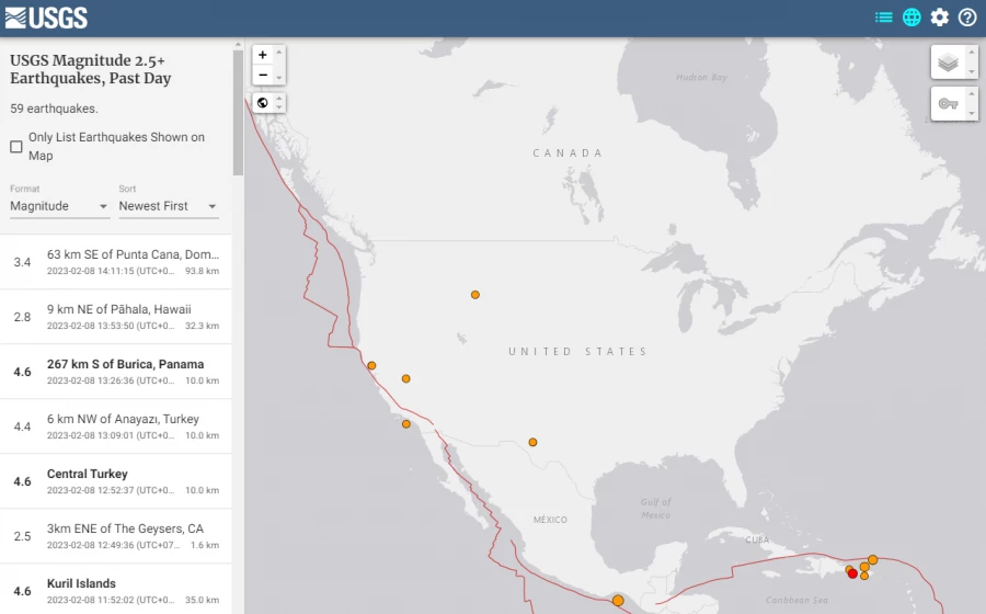 Карты USGS Earthquake Hazards Program