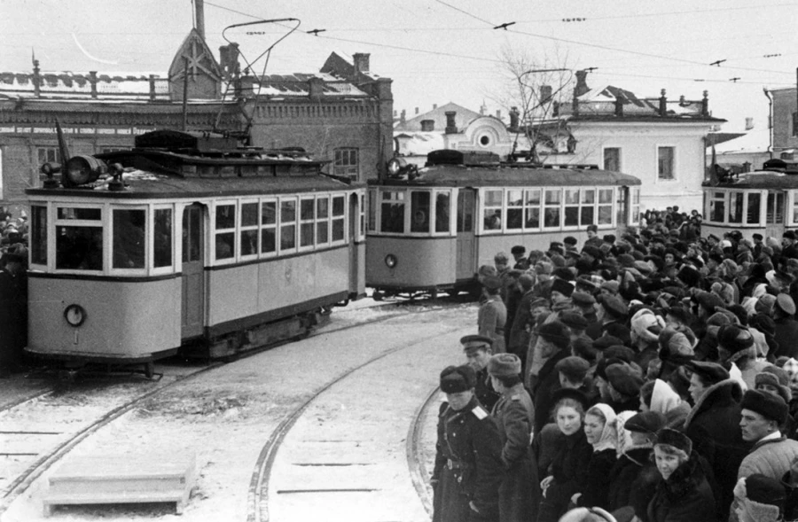 Запуск первых барнаульских трамваев, 1948 год.