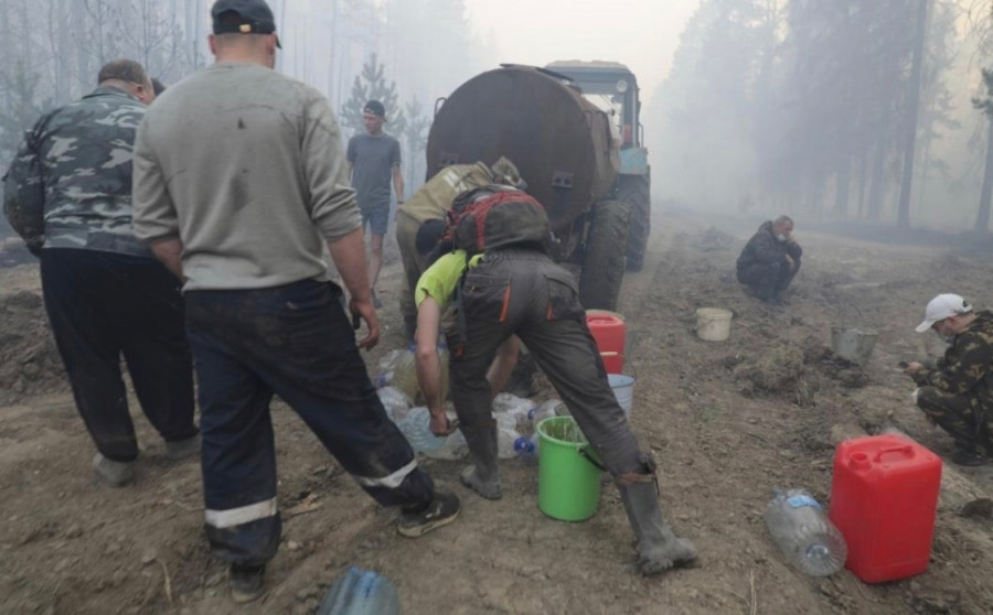 Местные жители помогают тушить лесные пожары
