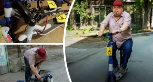 Пенсионер переделал самокат в мотоцикл для инвалидов.