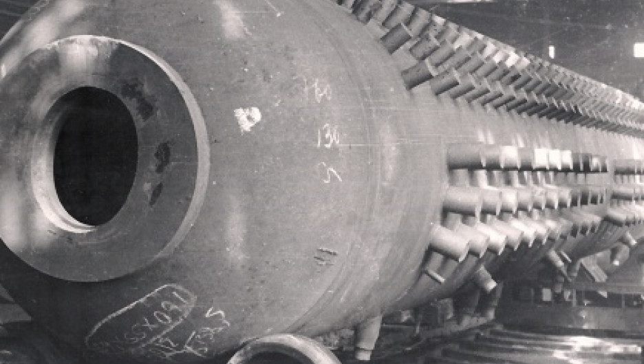 Производство барабанов котла на Барнаульском котельном заводе, фото 1955 года.