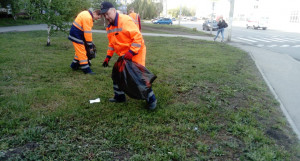 Барнаульские специалисты косят газоны и убирают мусор в городе.