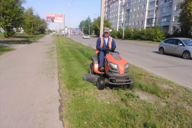 Барнаульские специалисты косят газоны и убирают мусор в городе.