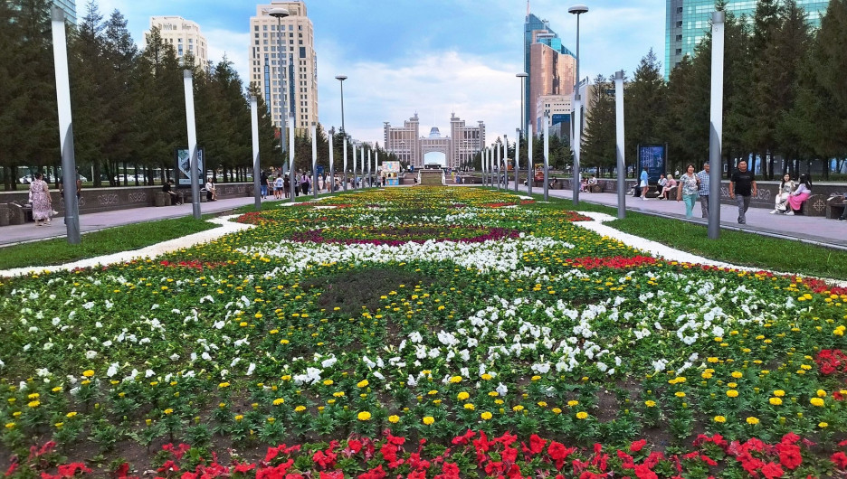 Фото цветов в городе. Бозбиик Астана улица. Астана 1 день
