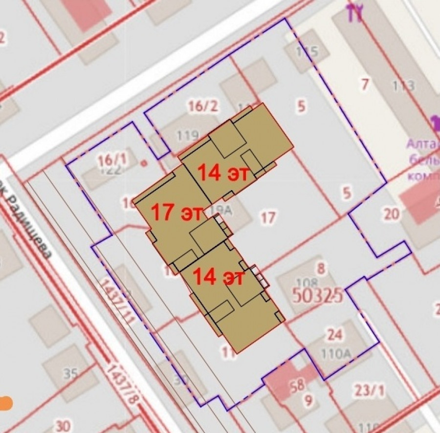 Схема предполагаемой посадки многоквартирного дома на угле ул. Радищева и ул. Никитина.