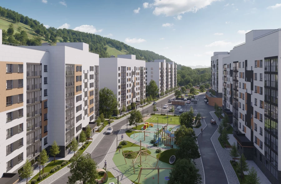 На территории жилого квартала «Первогорье» предусмотрен протяженный внутренний двор с современным благоустройством.