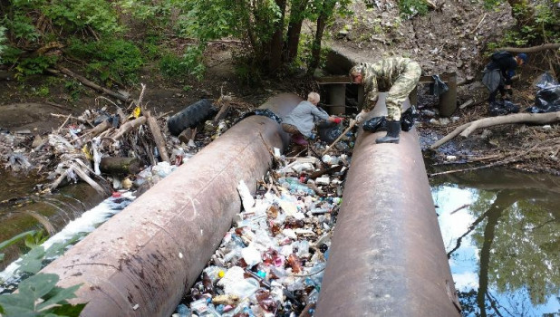 На реке Пивоварке в Барнауле прошла экологическая акция по сбору мусора