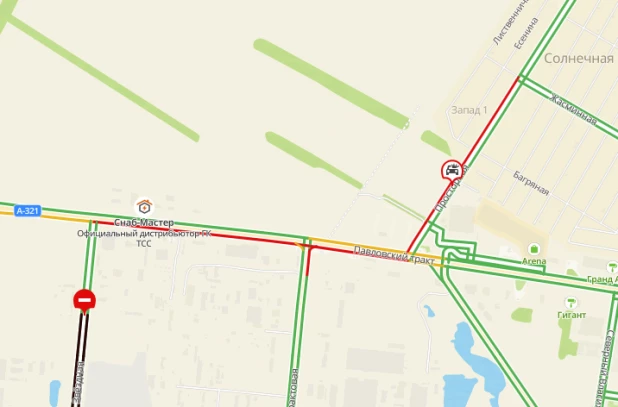Пробка на Павловском тракте и ул. Просторной.