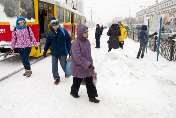 Последствия снегопада в октябре в Барнауле. 2016 год.