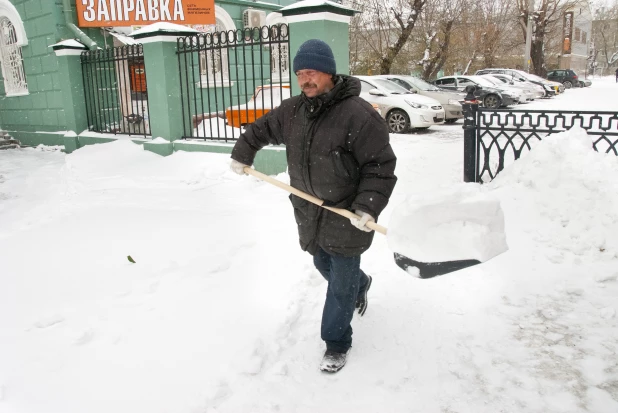 Последствия снегопада в октябре в Барнауле. 2016 год.