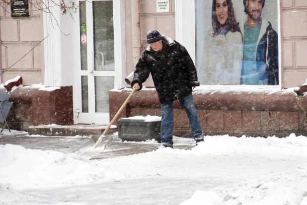 Последствия снегопада в октябре в Барнауле. 2016 год.