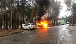 В Барнауле посреди леса вспыхнул микроавтобус 