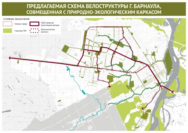 Предлагаемый трансгородской велосипедный маршрут. 