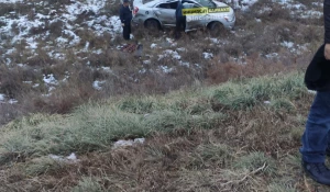 В Алтайском крае автомобиль съехал с трассы из-за сильного гололеда. 