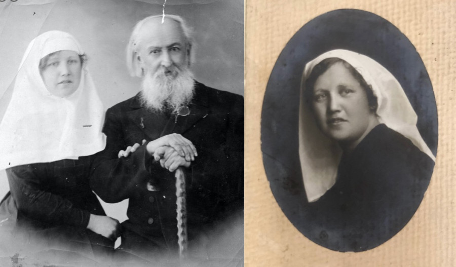 Николай Гуляев (сын С.И. Гуляева) с дочерью Анной, сестрой милосердия в 1915-1916 гг. На фото справа - она же отдельно.