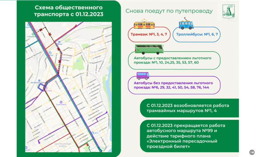 С 1 декабря в Барнауле возобновят движение общественного транспорта по прежним маршрутам.
