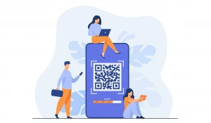 Люди, смартфон, qr-код.