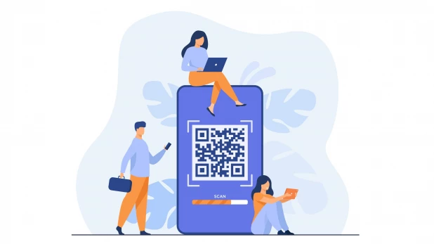 Люди, смартфон, qr-код.