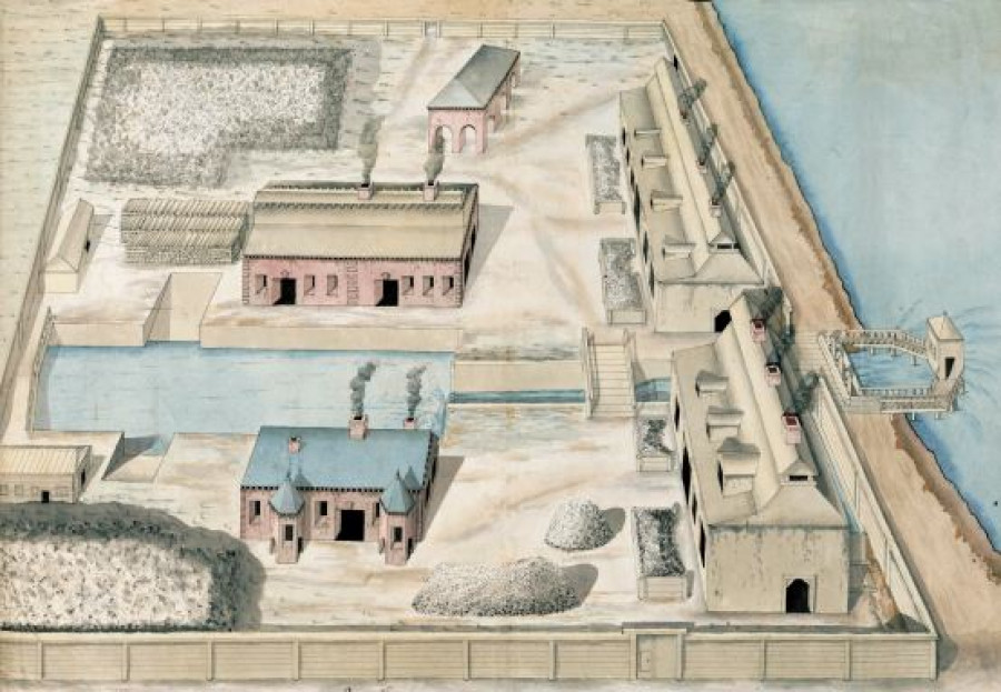 Общий вид Барнаульского сереброплавильного завода. Рисунок 1785-1992 годы.
