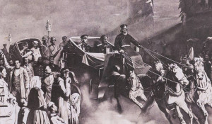 Въезд княза Владимира Романова в Тюмень во время сибирского путешествия 1868 года, с картины И. Калганова.