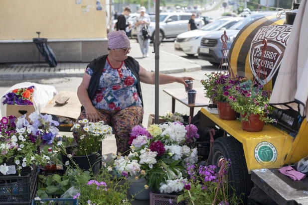 Продажа пионов на площади Спартака.