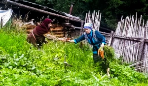 Агафья Лыкова и помощница.